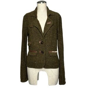 Anthropologie Laureate Lane Wool Blend Velvet Detail Sweater Jacket Size M